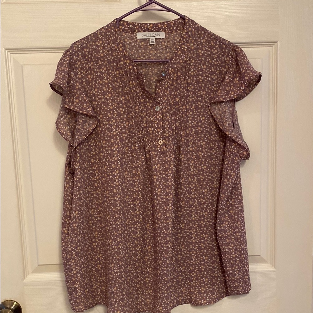 Sweet Rain 3x Ruffled Blouse with Mandarin Collar